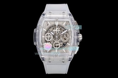 Swiss HUB47 Hublot Replica Big Bang Skeleton Dial Transparent Case Rubber Strap 42mm